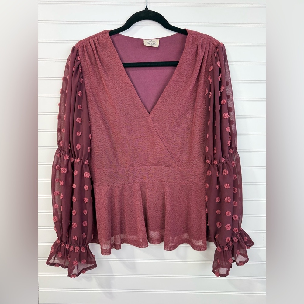 PERFECT SLEEVES FOR SPRING-Elegant Mauve Blouse with Sheer Sleeves